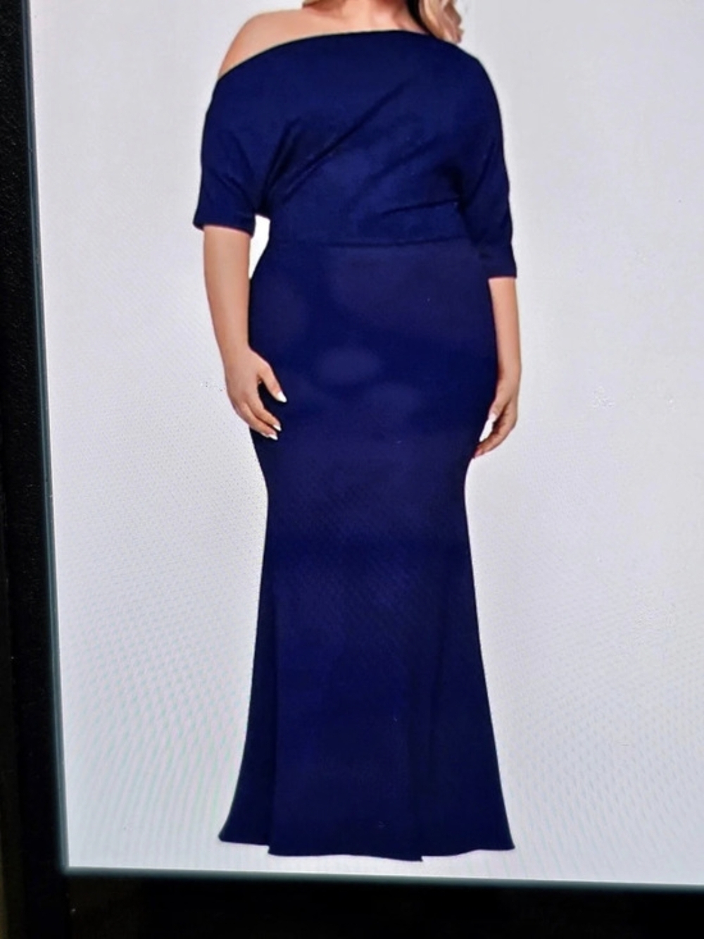 Betsy & Adam Plus Size Off Shoulder Scuba Crepe Dress, Navy, Size 18W